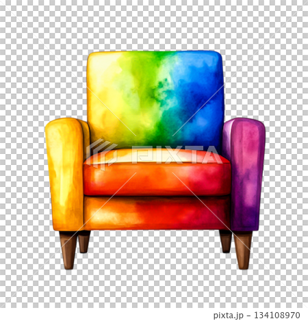 Colorful Armchair with Watercolor Effect on White Background for Modern Designs 134108970