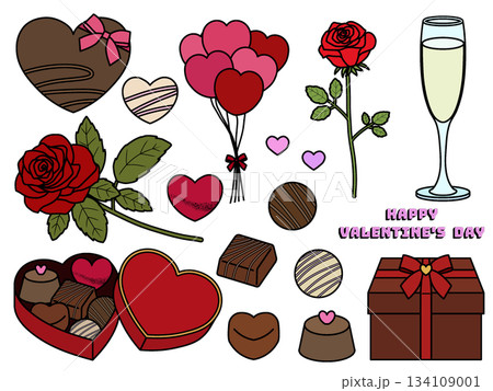バレンタインの素材セットC〈輪郭あり〉　 134109001