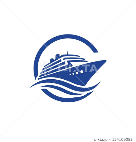 Cruise ship travel vector. Ocean wave tourism logo vector 134109082