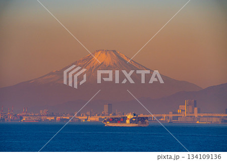 【千葉県】東京湾アクアライン・海ほたるPAから見る、東京湾海上を行き交う船 134109136