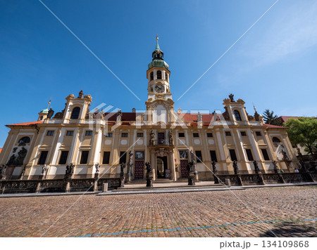 Exterior view of the Loreto , a prominent Baroque pilgrimage complex located in Prague Exterior view of the Loreto , a prominent Baroque pilgrimage complex located in Prague 134109868