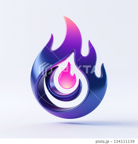 Vibrant flame icon with gradient colors and white background. 134111139