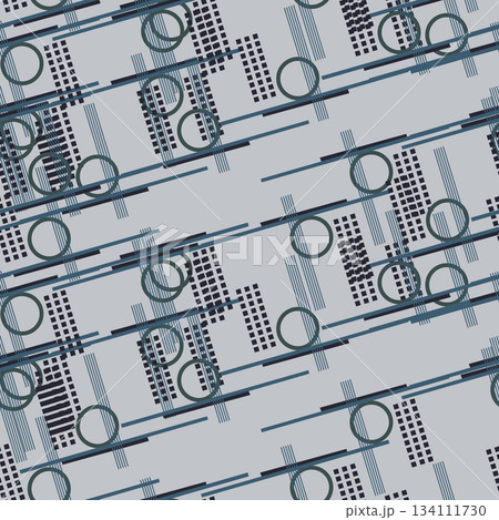 Abstract line shape geometric motif basic pattern continuous background. Oriental style tile modern lux fabric design textile swatch.  134111730