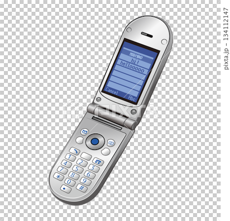 Illustration material of a silver rounded-corner flip phone 134112147
