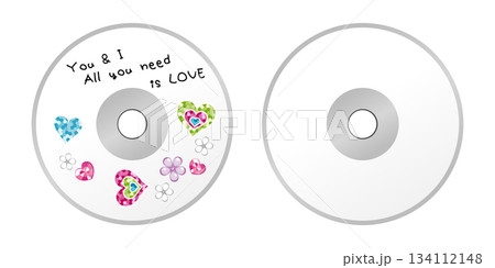 手書き風メッセージとキュートなシールが張られたCDのイラスト、白無地・Y2K	 134112148