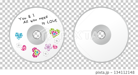 手書き風メッセージとキュートなシールが張られたCDのイラスト、白無地・Y2K	 134112148
