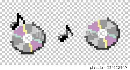 Pixel dot CD illustration with musical notes Y2K・pixel cd disk Pixel dot CD illustration with musical notes Y2K・pixel cd disk 134112149