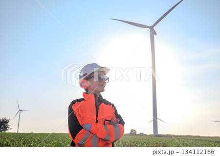 Engineer working at Wind turbine fields 134112186