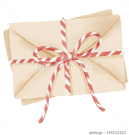 Gingerbread holiday letter bundle tied with candy cane string festive cozy christmas mail stationery winter love note aesthetic illustration 134112323