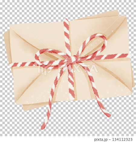Gingerbread holiday letter bundle tied with candy cane string festive cozy christmas mail stationery winter love note aesthetic illustration 134112323