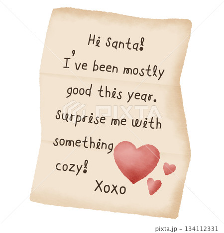 christmas santa wish letter cozy handwritten note cute festive holiday stationery watercolor illustration 134112331