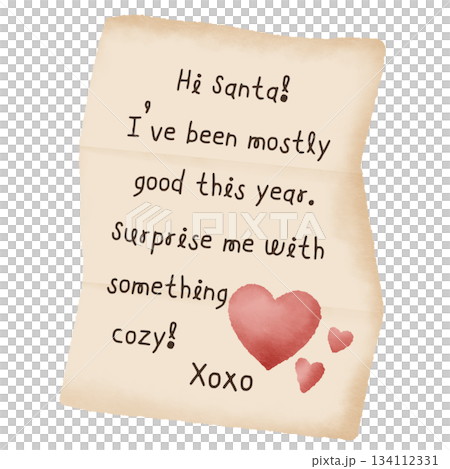 christmas santa wish letter cozy handwritten note cute festive holiday stationery watercolor illustration 134112331