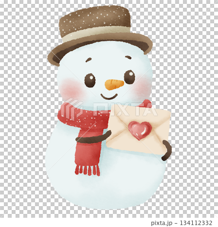 Cute snowman holding love letter with heart seal winter holiday character cozy festive illustration Cute snowman holding love letter with heart seal winter holiday character cozy festive illustration 134112332