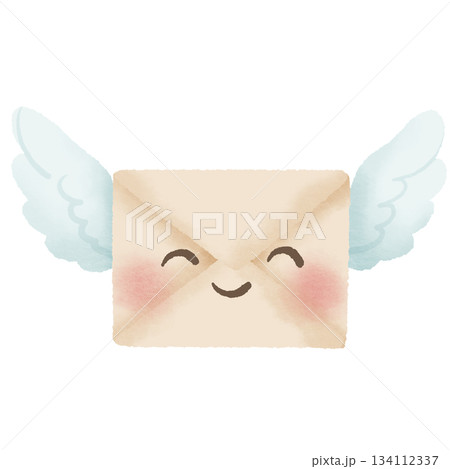 Cute smiling envelope with angel wings watercolor style Valentines happy mail design perfect for planners cards stationery and crafting Cute smiling envelope with angel wings watercolor style Valentines happy mail design perfect for planners cards stationery and crafting 134112337