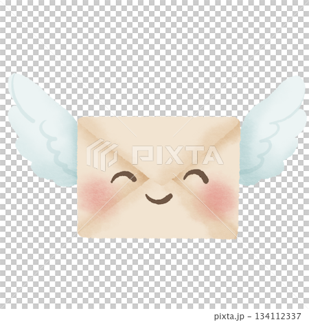 Cute smiling envelope with angel wings watercolor style Valentines happy mail design perfect for planners cards stationery and crafting Cute smiling envelope with angel wings watercolor style Valentines happy mail design perfect for planners cards stationery and crafting 134112337