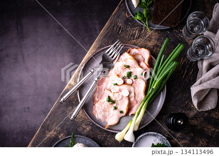 Sliced boiled smoked pork or ham Sliced boiled smoked pork or ham 134113496