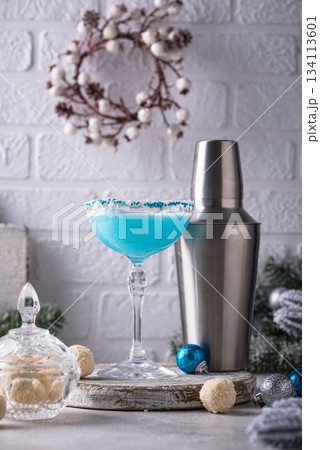Christmas cocktail with blue curacao Christmas cocktail with blue curacao 134113601
