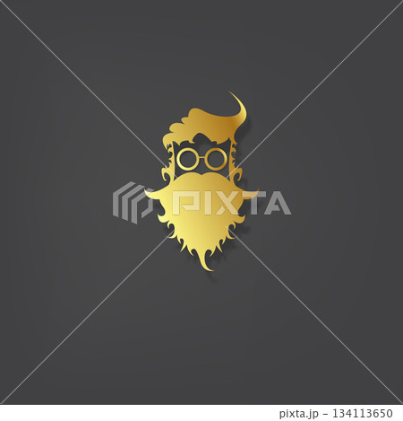 Vector golden silhouette of Santa Claus with shadow isolated on grey background. Santa Claus golden icon, print, badge and label design template. Funky christmas man character with beard and mustache Vector golden silhouette of Santa Claus with shadow isolated on grey background. Santa Claus golden icon, print, badge and label design template. Funky christmas man character with beard and mustache 134113650