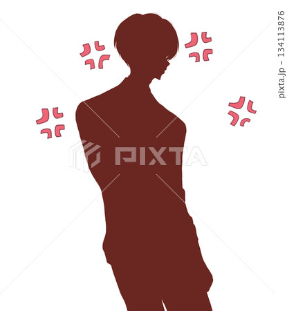 背を向ける男性　怒る　シルエット 134113876