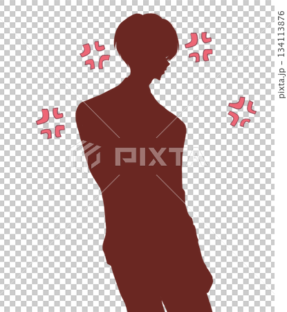 背を向ける男性　怒る　シルエット 134113876