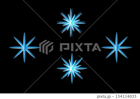Blue Starburst Sparkle Set Four Bright Snowflake-Like Ornaments on Black Backgroun Blue Starburst Sparkle Set Four Bright Snowflake-Like Ornaments on Black Backgroun 134114033