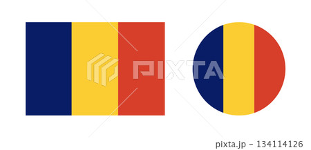Chad round, rectangular country flag icon. Circular Chad National flag. Republic of Chad flag badge, button, banner, backdrop in circle, rectangle shapes. 134114126
