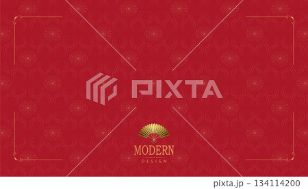 Exquisite red textured background with Chinese red fans 134114200