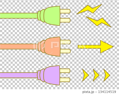 Simple illustration of an electrical outlet and yellow electricity and arrow Simple illustration of an electrical outlet and yellow electricity and arrow 134114519