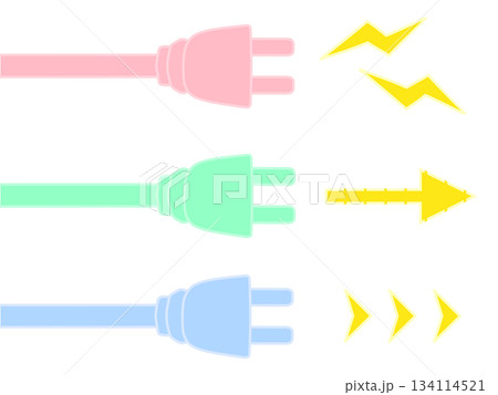 シンプルなコンセントと電気や矢印のイラスト　パステル 134114521