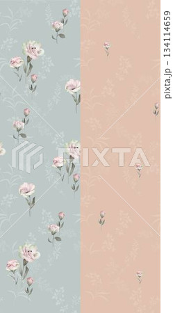 Assorted floral geometric and heart pattern panel designs in soft pastel colors Assorted floral geometric and heart pattern panel designs in soft pastel colors 134114659