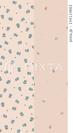 Assorted floral geometric and heart pattern panel designs in soft pastel colors 134114663