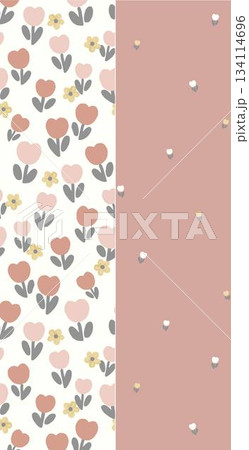 Assorted floral geometric and heart pattern panel designs in soft pastel colors 134114696