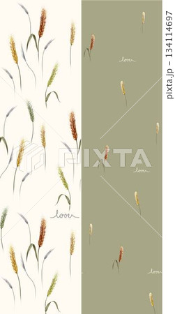 Assorted floral geometric and heart pattern panel designs in soft pastel colors 134114697