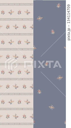 Assorted floral geometric and heart pattern panel designs in soft pastel colors 134114709
