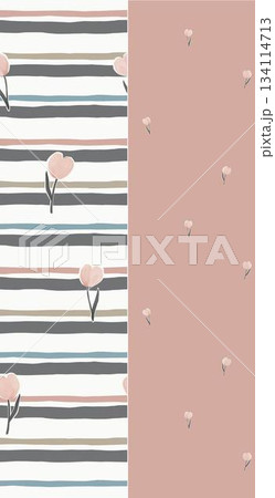 Assorted floral geometric and heart pattern panel designs in soft pastel colors 134114713