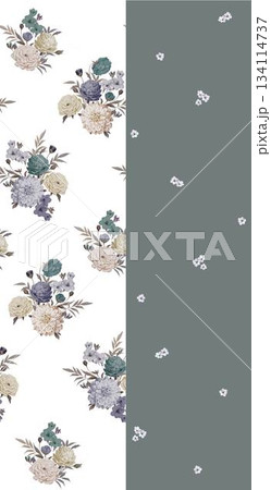 Assorted floral geometric and heart pattern panel designs in soft pastel colors 134114737