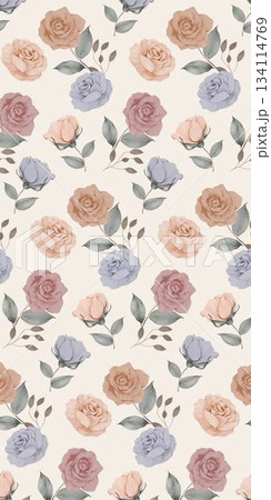 Assorted floral geometric and heart pattern panel designs in soft pastel colors 134114769