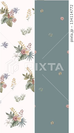 Assorted floral geometric and heart pattern panel designs in soft pastel colors 134114772