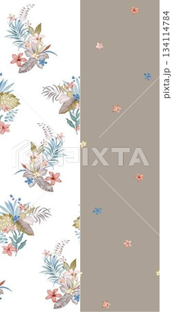 Assorted floral geometric and heart pattern panel designs in soft pastel colors 134114784