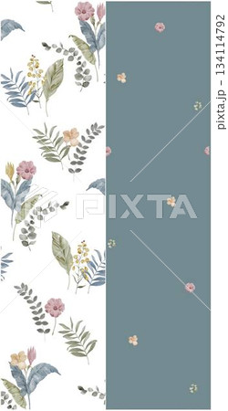 Assorted floral geometric and heart pattern panel designs in soft pastel colors 134114792