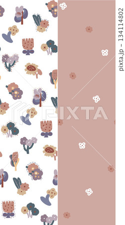 Assorted floral geometric and heart pattern panel designs in soft pastel colors 134114802