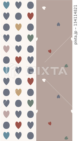 Assorted floral geometric and heart pattern panel designs in soft pastel colors 134114821