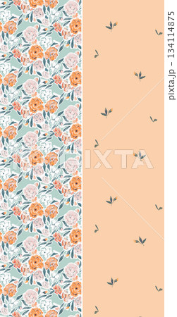 Assorted floral geometric and heart pattern panel designs in soft pastel colors 134114875