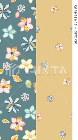 Assorted floral geometric and heart pattern panel designs in soft pastel colors Assorted floral geometric and heart pattern panel designs in soft pastel colors 134114895