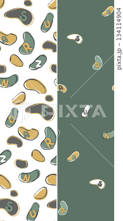 Assorted floral geometric and heart pattern panel designs in soft pastel colors 134114904