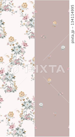Assorted floral geometric and heart pattern panel designs in soft pastel colors 134114995