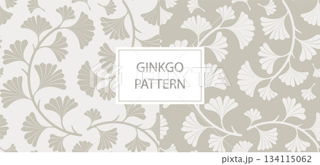 Seamless Ginkgo Branch Pattern. Botanical Silhouette Ornament, Banner in a Vector Illustration 134115062