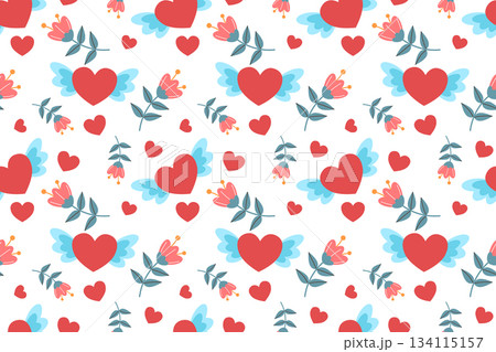 Festive seamless pattern for Valentine's Day. Ornament with hearts. Flat style illustration. Festive seamless pattern for Valentine's Day. Ornament with hearts. Flat style illustration. 134115157