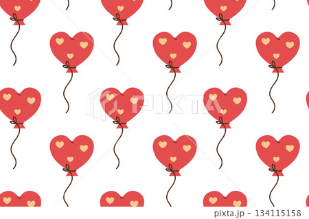 Festive seamless pattern for Valentine's Day. Heart-shaped balloon ornament. Flat illustration. Festive seamless pattern for Valentine's Day. Heart-shaped balloon ornament. Flat illustration. 134115158