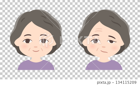 左側面癱的健康老年女性插圖 左側面癱的健康老年女性插圖 134115209